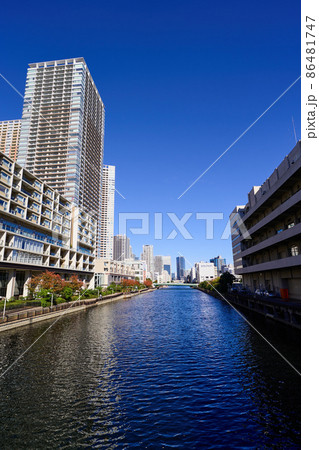 東京ウォーターフロント　芝浦アイランド　芝浦運河の風景 86481747