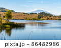 View of Biviere lake with Etna volcano, Nebrodi National Park, Sicily, Italy 86482986