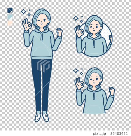 一個穿著連帽衫問候的年輕女子的插圖 86483451