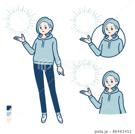 パーカーを着た若い女性が光を操っているイラスト 86483452