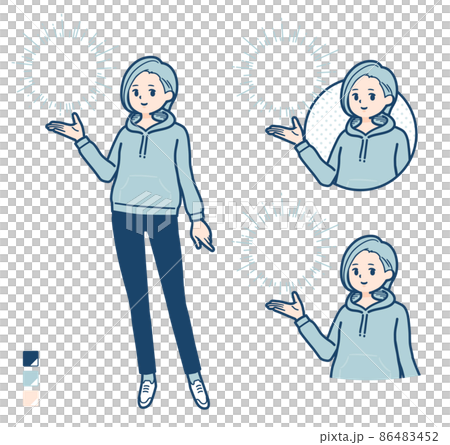 パーカーを着た若い女性が光を操っているイラスト 86483452