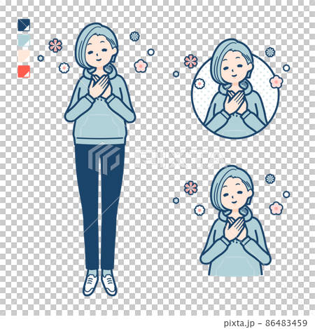 パーカーを着た若い女性が安らいでいるイラスト 86483459