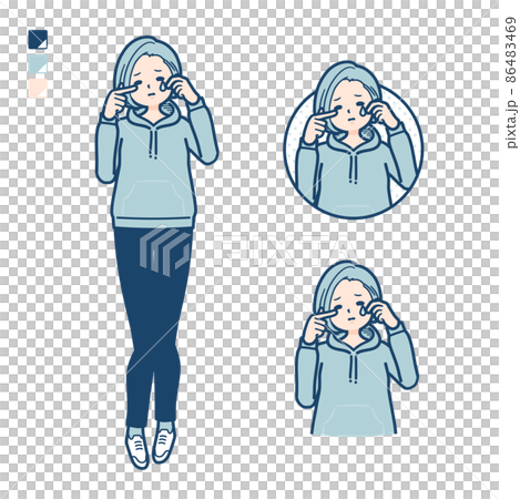 Illustration of a young woman in a hoodie crying 86483469