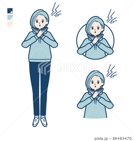 パーカーを着た若い女性が腕でばってんを作っているイラスト 86483470