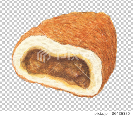 半咖哩麵包，麵包插圖，手繪 86486580