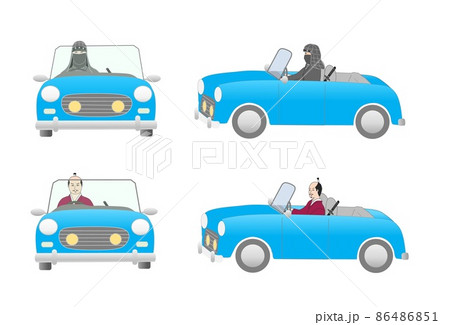 クラッシックオープンカーの忍者と殿青のイラスト素材