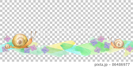 水彩のカタツムリと紫陽花のフレームのイラスト素材