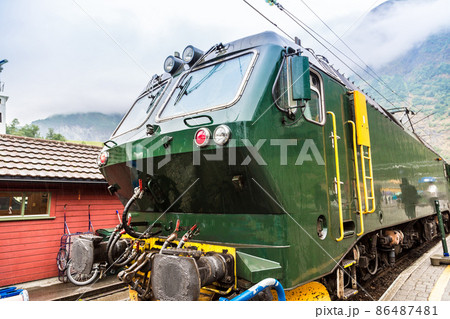 Train at famous Flam railway  in Norway 86487481