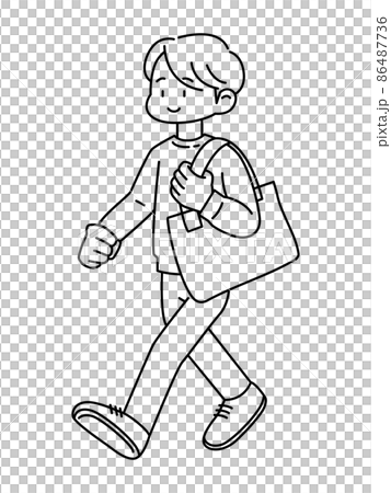 A man walking with a smile, line drawing 86487736