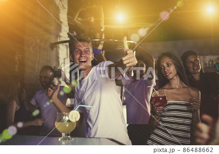 man joying and thumbs up on party man joying and thumbs up on party 86488662
