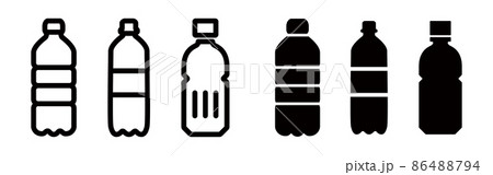 ペットボトル, プラスチックの白黒アイコンベクターデザインイラストセット素材 86488794