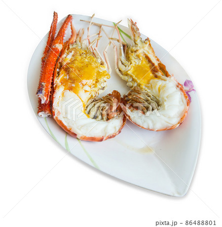 Die cut of big Grilled River Prawns on white isolated 86488801