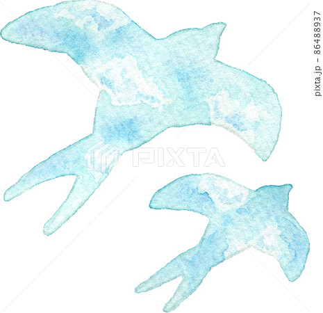ツバメの親子(空色)のイラスト 86488937