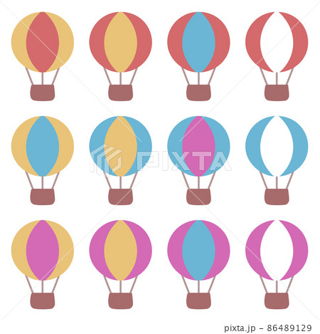 気球 乗り物 熱気球 風船 飛行 バルーン ゴンドラ カゴ 飛ぶ ストライブ 縞模様 縞々 柄 模様のイラスト素材