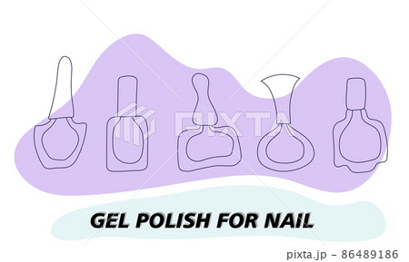 A set of jars for gel polish in lines. The silhouette of a nail polish jar. Objects and materials for a beauty and fashion salon. Vector illustration. A set of jars for gel polish in lines. The silhouette of a nail polish jar. Objects and materials for a beauty and fashion salon. Vector illustration. 86489186