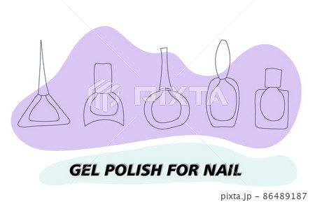 A set of jars for gel polish in lines. The silhouette of a nail polish jar. Objects and materials for a beauty and fashion salon. Vector illustration. A set of jars for gel polish in lines. The silhouette of a nail polish jar. Objects and materials for a beauty and fashion salon. Vector illustration. 86489187