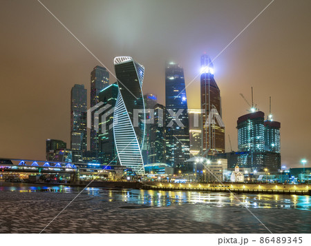 Moscow city at winter night. Modern skyscrapers in Moscow-city downtown. Moscow, Russia 86489345