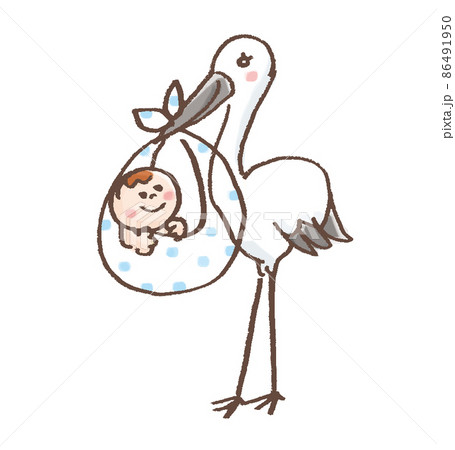 赤ちゃんを連れてくるコウノトリのイラスト素材 [86491950] - PIXTA