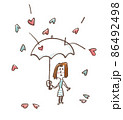 ハートと傘をさす女性 86492498