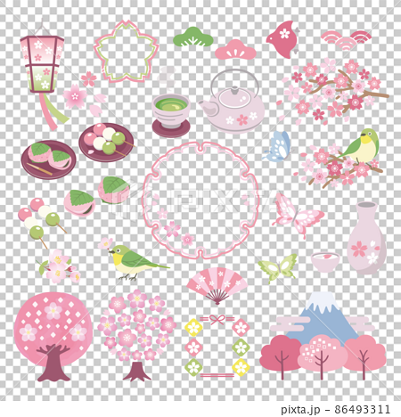 桜と春のお花見イラスト素材セット／文字なし 86493311