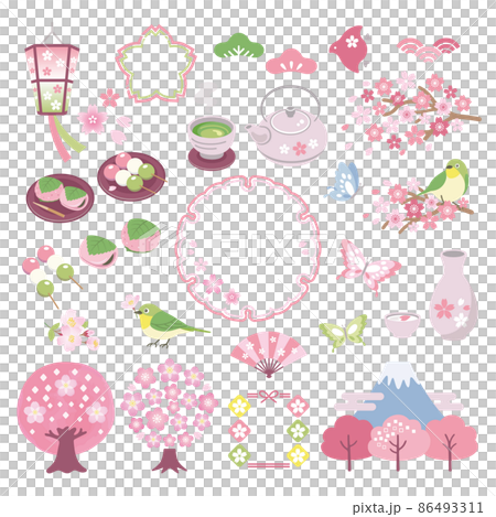 Cherry blossom and spring cherry blossom viewing illustration material set / no letters 86493311