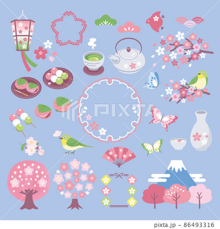 桜と春のお花見イラスト素材セット／文字なし 86493316