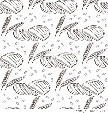 Spikelets of wheat and bread seamless pattern 86493734
