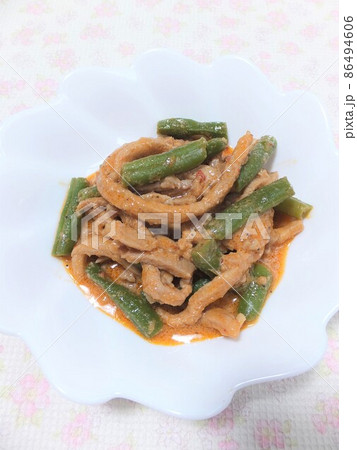 味付け肉 豚肉とインゲンの炒め物 時短料理 簡単料理 味付け肉 豚肉とインゲンの炒め物 時短料理 簡単料理 86494606