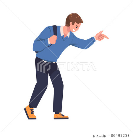 Man Aggressor Pointing Finger Abusing and Insulting Weak Vector Illustration 86495253