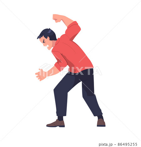 Man Aggressor with Fist Abusing and Insulting Weak Vector Illustration 86495255