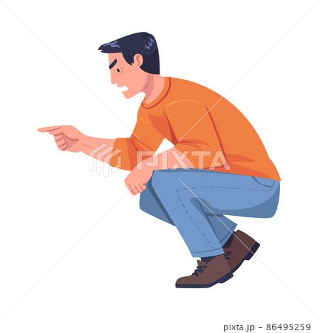 Man Aggressor Pointing Finger Abusing and Insulting Weak Vector Illustration 86495259