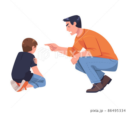 Aggressor and Victim with Violent Man Shouting and Abusing Weak Teen Boy Vector Illustration Aggressor and Victim with Violent Man Shouting and Abusing Weak Teen Boy Vector Illustration 86495334