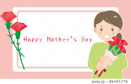 母の日のメッセージカード（花束を抱えるママ） 86495776