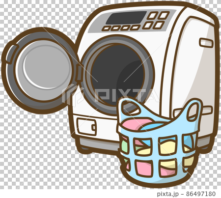 Drum washing machine and laundry basket with laundry inside 86497180