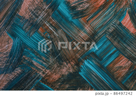 Abstract art background dark brown, gray and blue colors. Watercolor painting on canvas with turqupise strokes 86497242