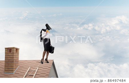 Concept of security and privacy protection with camera headed woman 86497484