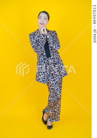 Portrait beautiful young asian woman smile with action Portrait beautiful young asian woman smile with action 86497613