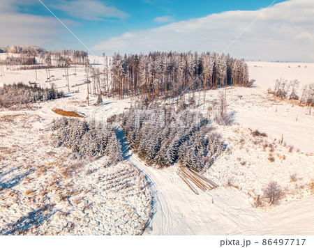 Aerial view of winter highland landscape 86497717