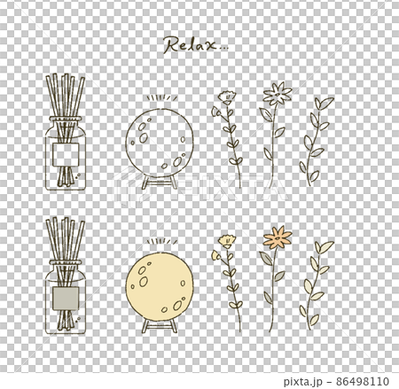ビューティー　おしゃれな小物とドライフラワーのイラストレーションセット 86498110