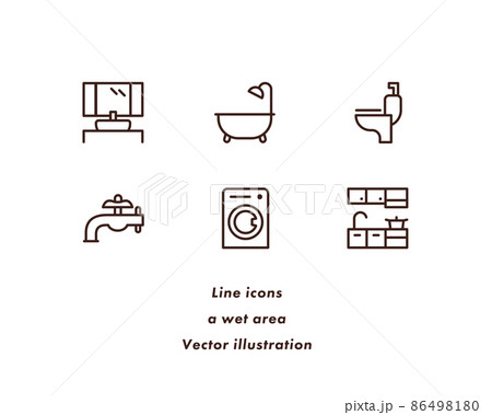 バスルーム、キッチン、水まわり設備のイラストセット 86498180