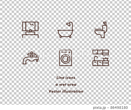 バスルーム、キッチン、水まわり設備のイラストセット 86498180