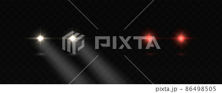 Car headlights. Auto glowing rays. Vector realistic effect. 86498505