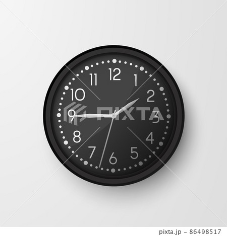 Wall clocks. Office black and white analog clock face. Vector circle watches Wall clocks. Office black and white analog clock face. Vector circle watches 86498517
