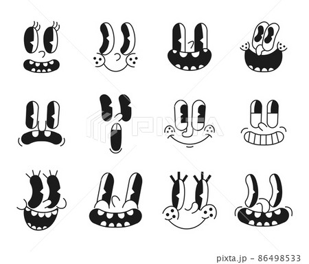 Cartoon mascot character. Vintage retro faces. Vector funny smiley. Cartoon mascot character. Vintage retro faces. Vector funny smiley. 86498533