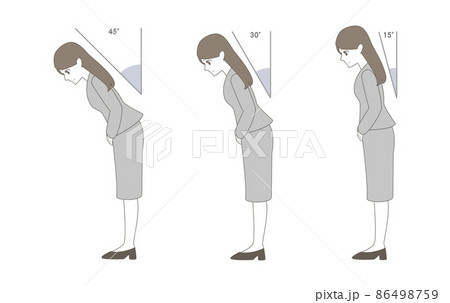 ビジネスマナーのお辞儀をするスーツの女性のイラスト素材