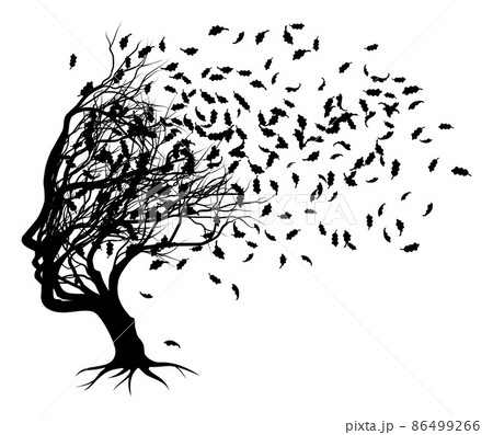 Optical Illusion Tree Face With Leaves Blowing 86499266