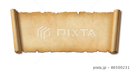 Old paper horizontal banner. Parchment scroll isolated on white with shadow Old paper horizontal banner. Parchment scroll isolated on white with shadow 86500231