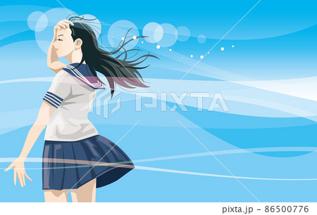 セーラー服を着た女子高生の後ろ姿（爽やかな風） 86500776