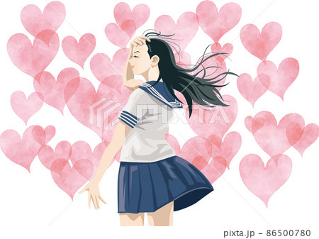 セーラー服を着た女子高生の後ろ姿（ハート） 86500780