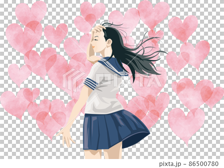 セーラー服を着た女子高生の後ろ姿（ハート） 86500780